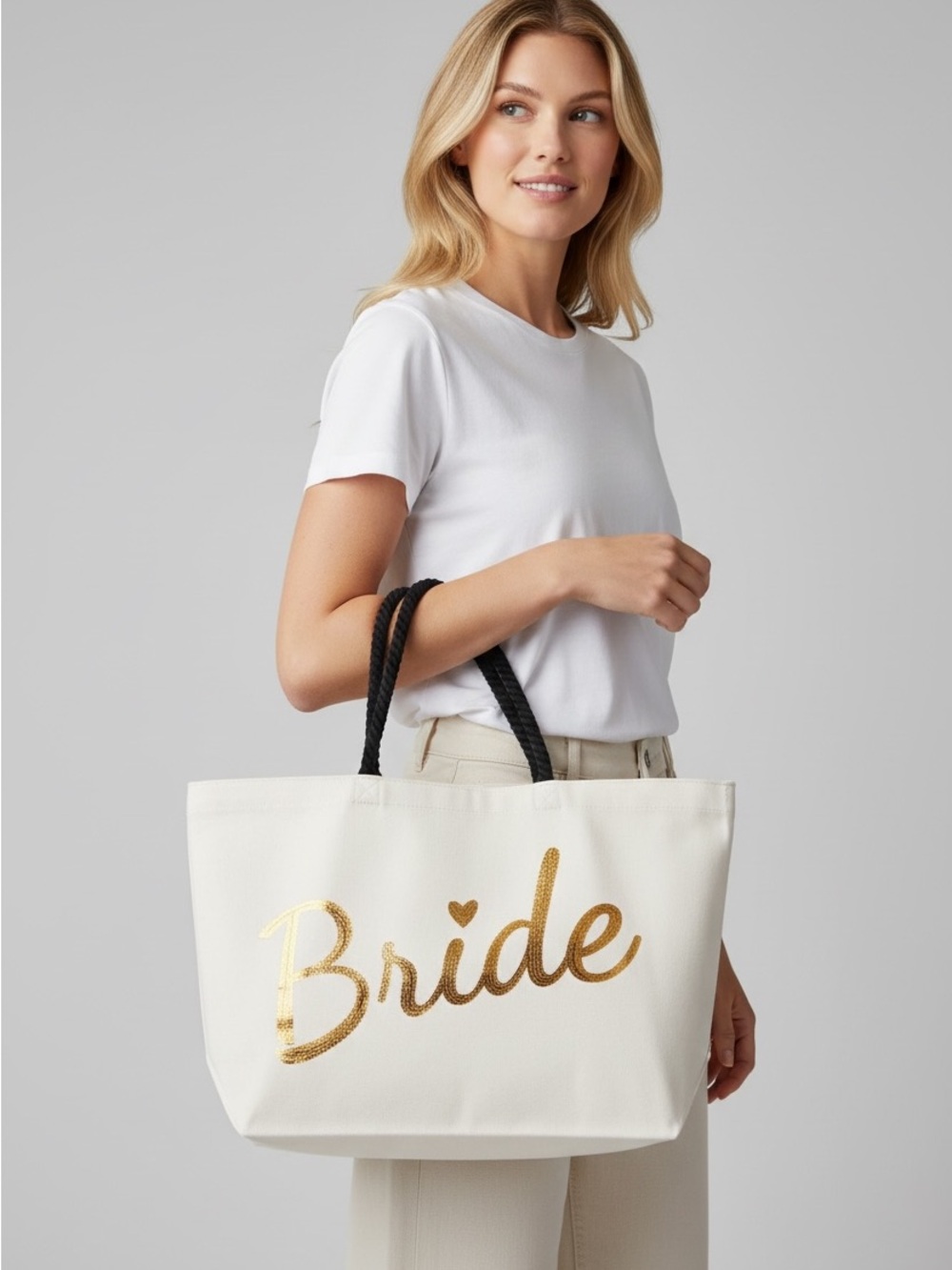 Nicole Miller Bride Canvas Tote White Gold NWT Wedding Bridal